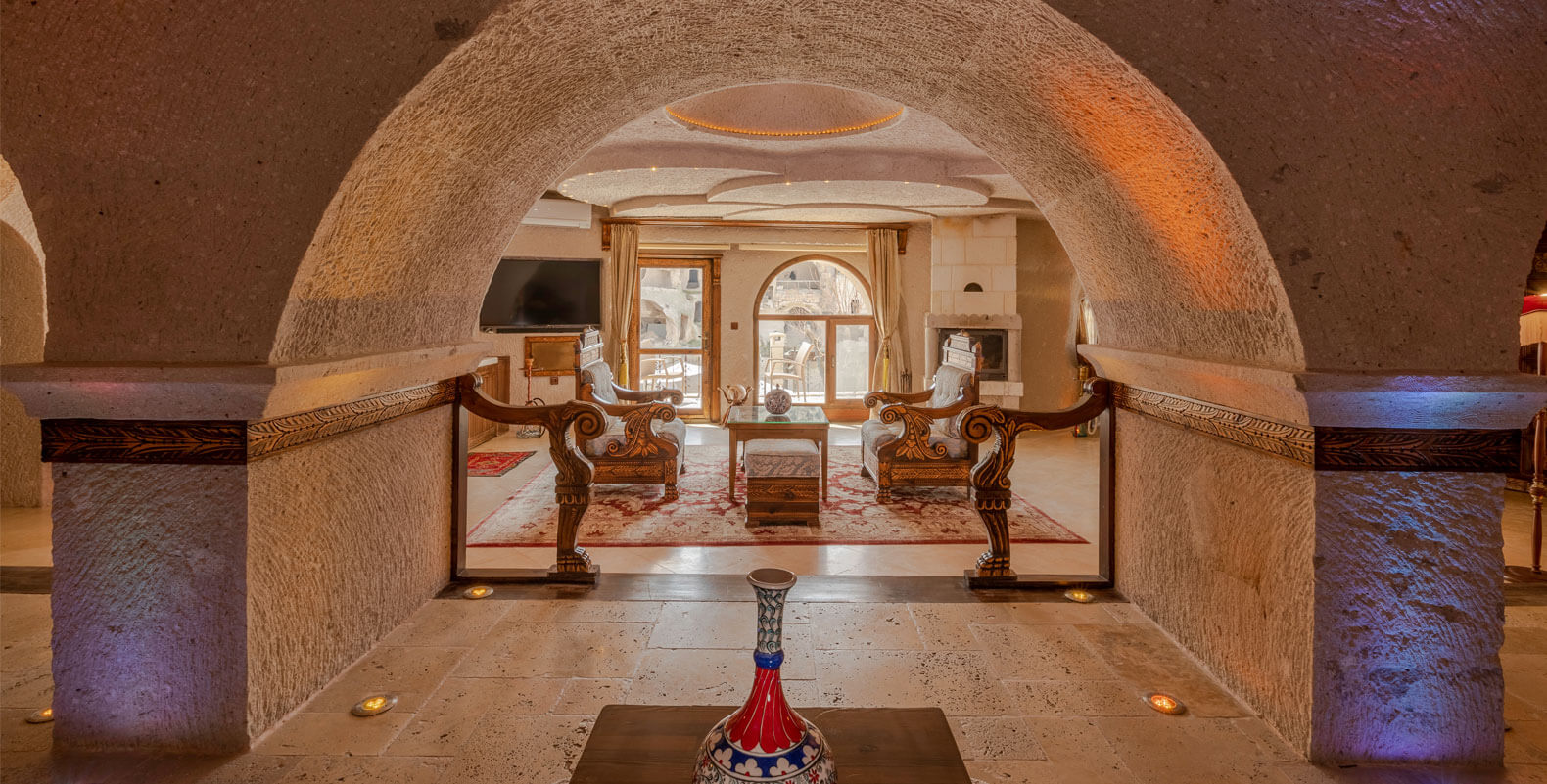 Roman King Suite Fireplace